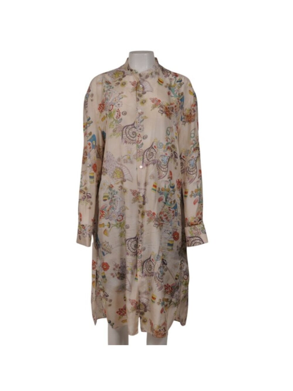 Lanvin Women Long Sleeve Button Down Dress Size IT 40 Beige Silk